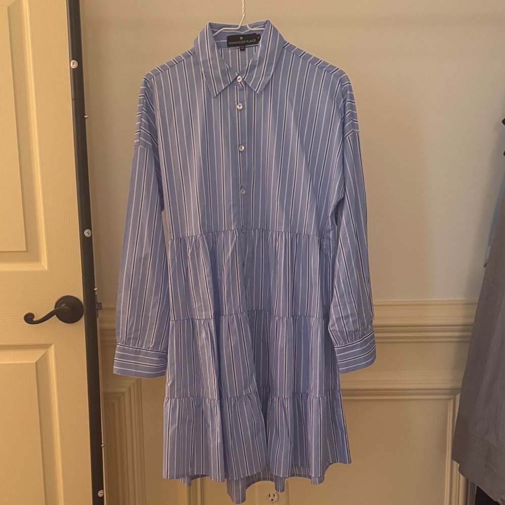 Tuckernuck Pommander Place Button-Front Blue & White Striped Shirt Dress